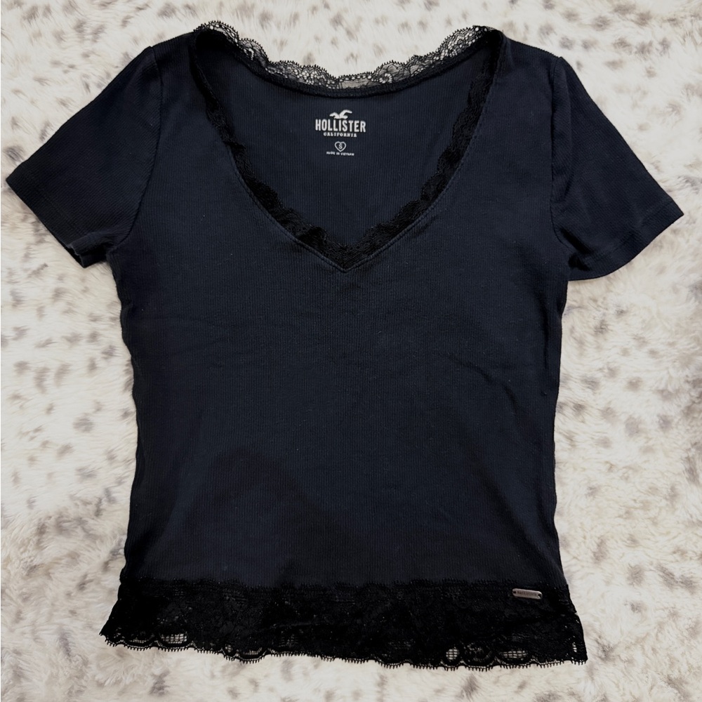 Hollister Elegant Black Lace V-Neck Top